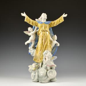Virgen Asunta en trono de nubes con ángeles - Manufactura Minghetti, finales del siglo XIX - principios del siglo XX